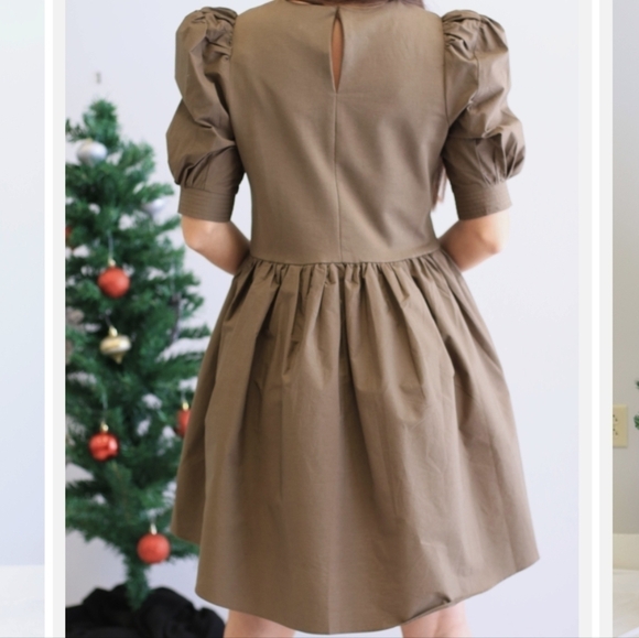 English Factory Olive green Preppy Puffy Sleeves Mini dress Side Pockets Size XS - Picture 4 of 13